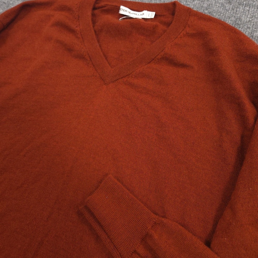 Peter Millar Sweater Mens L Blood Orange Extrafine Italian Merino Wool V Neck - Picture 2 of 8